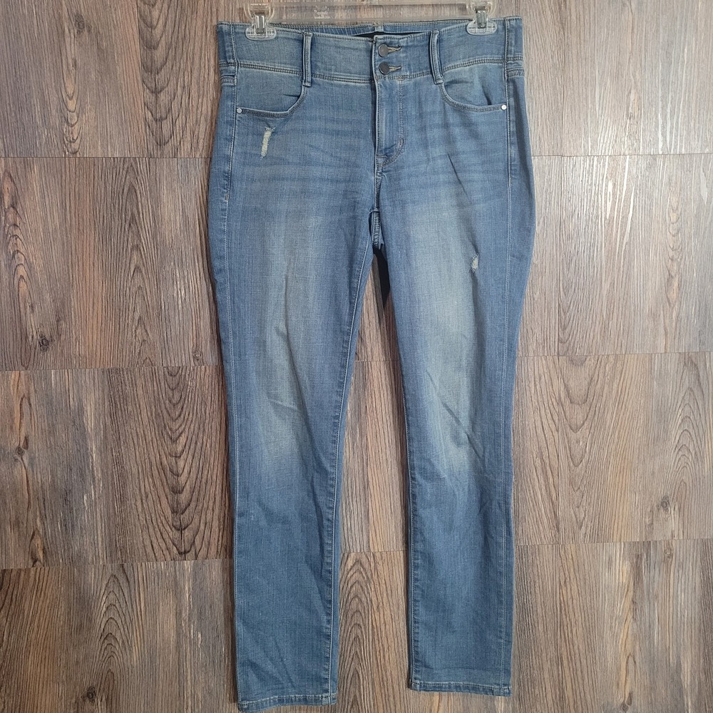 APT 9 Tummy Control Straight Jeans Sz 10x30 Mid Rise Light Wash Light Distressed